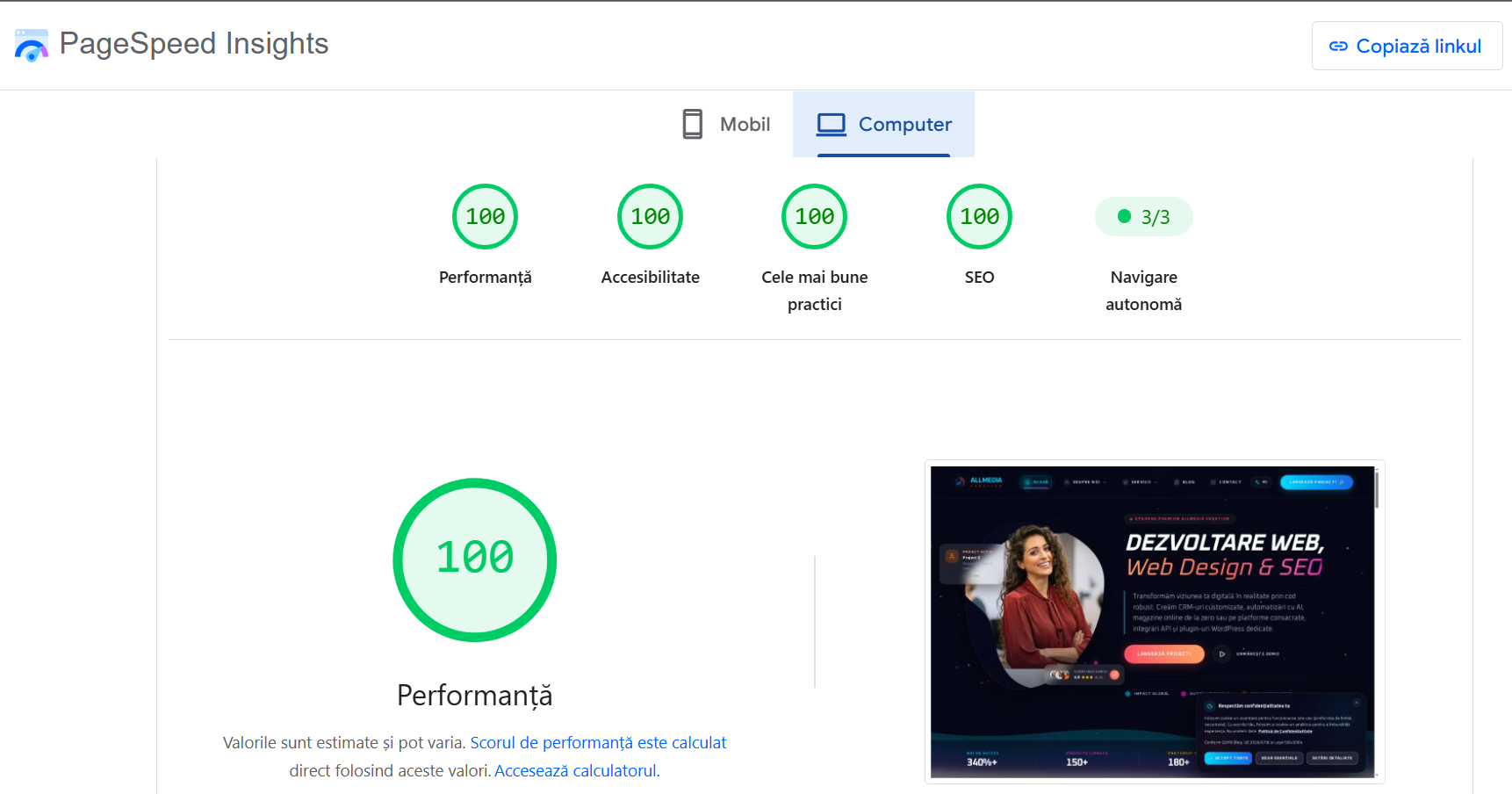 Cum obtii scorul de 100 la Performanta in Google PageSpeed?